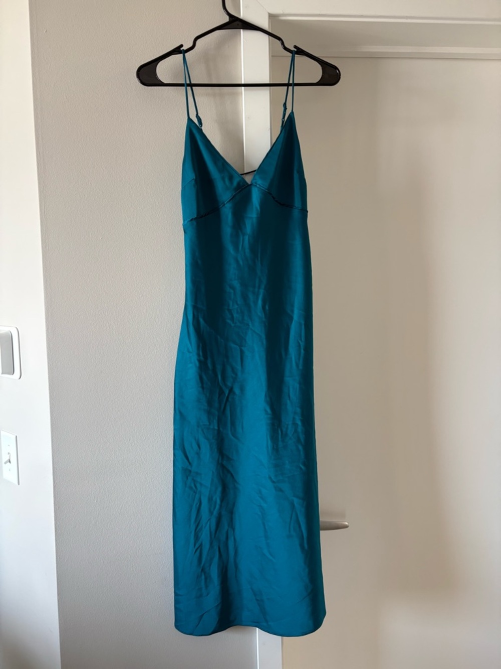 Abercrombie & Fitch Teal Lace Up Back Midi Slip Dress